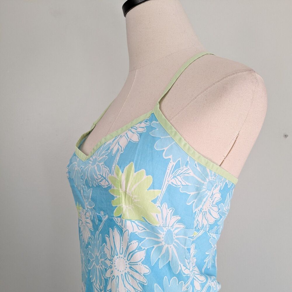 Vintage Lilly Pultizer Mini Dress Floral Y2K 90s Empire Slip Blue Green Beach - Picture 2 of 13